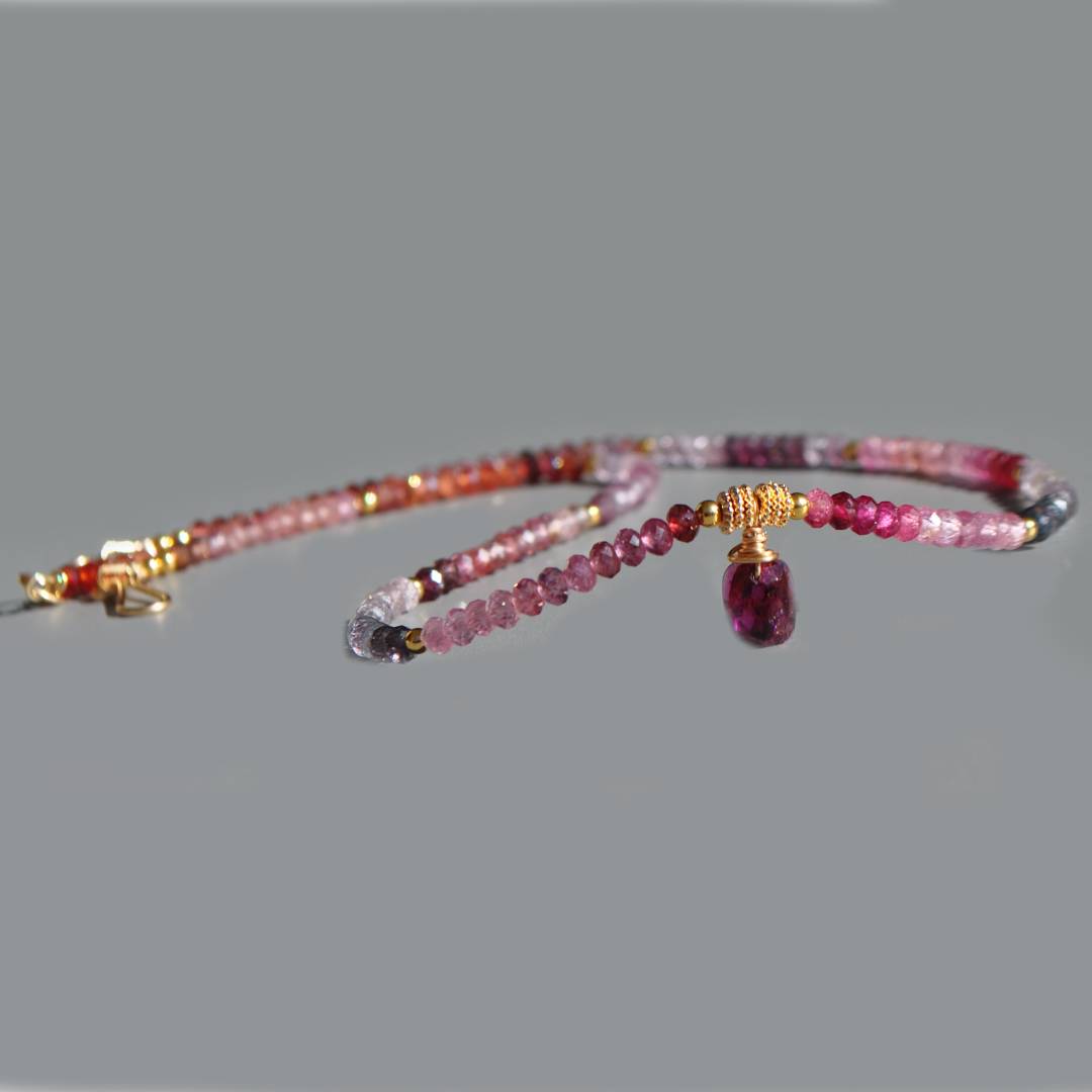 CXollier spinelle facette pendentif grenat rose-4