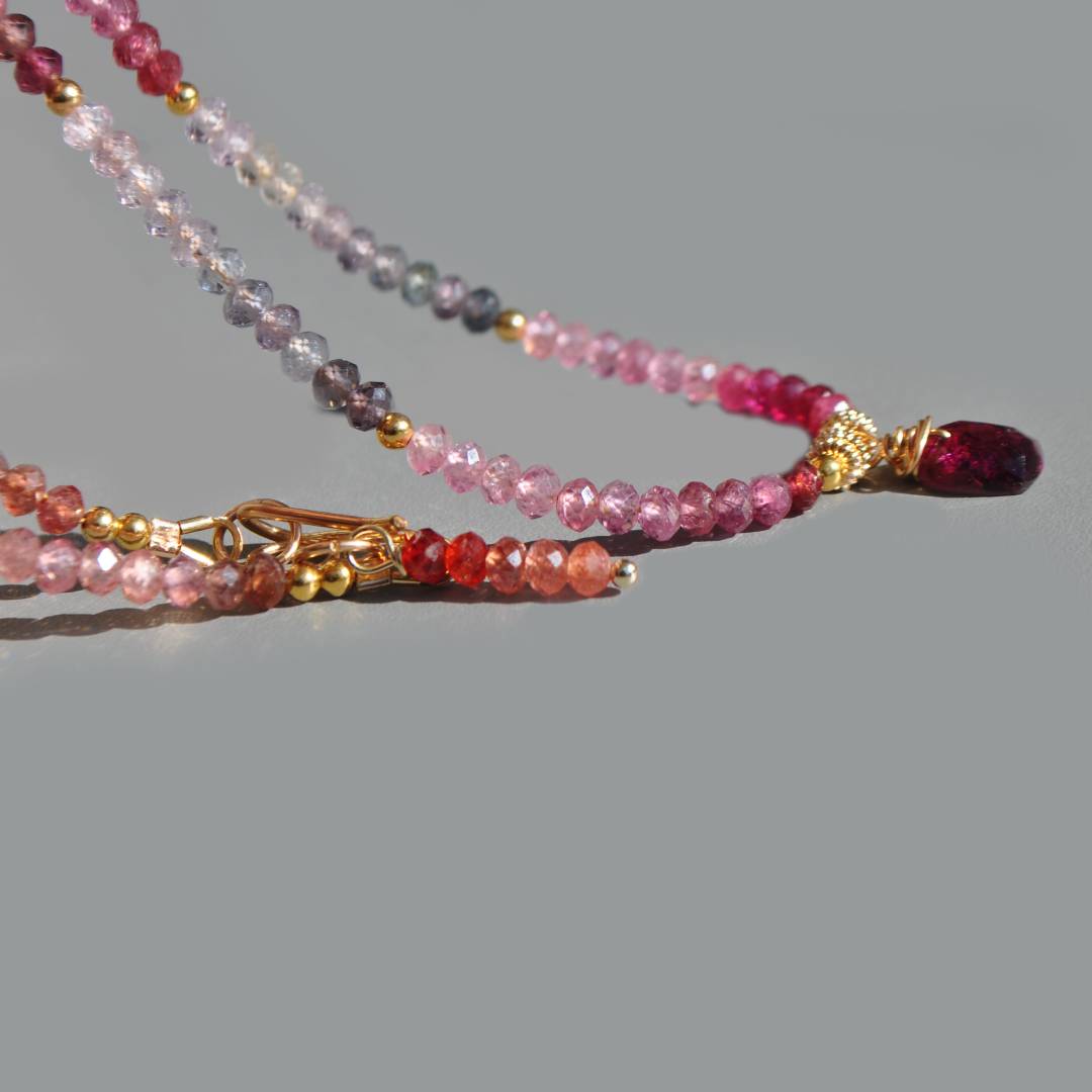 CXollier spinelle facette pendentif grenat rose-8