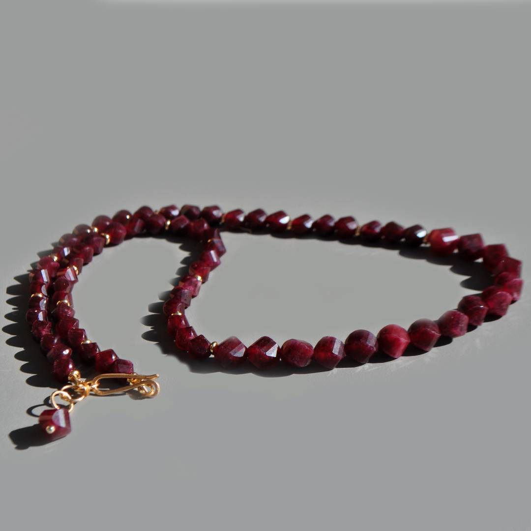 Collier de grenat rouge Pyrope perle or-2