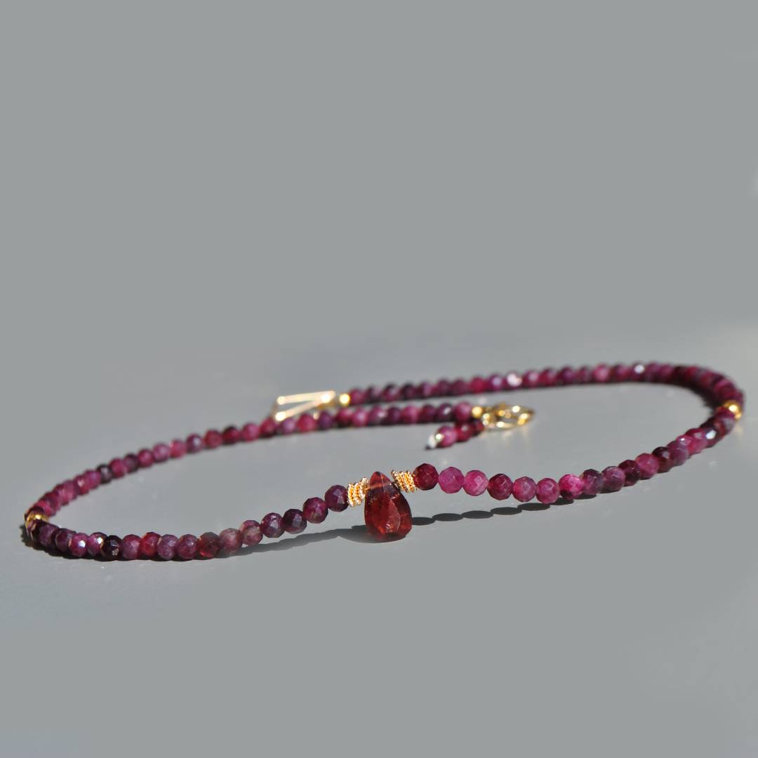 collier tourmaline rose goutte grenat -6