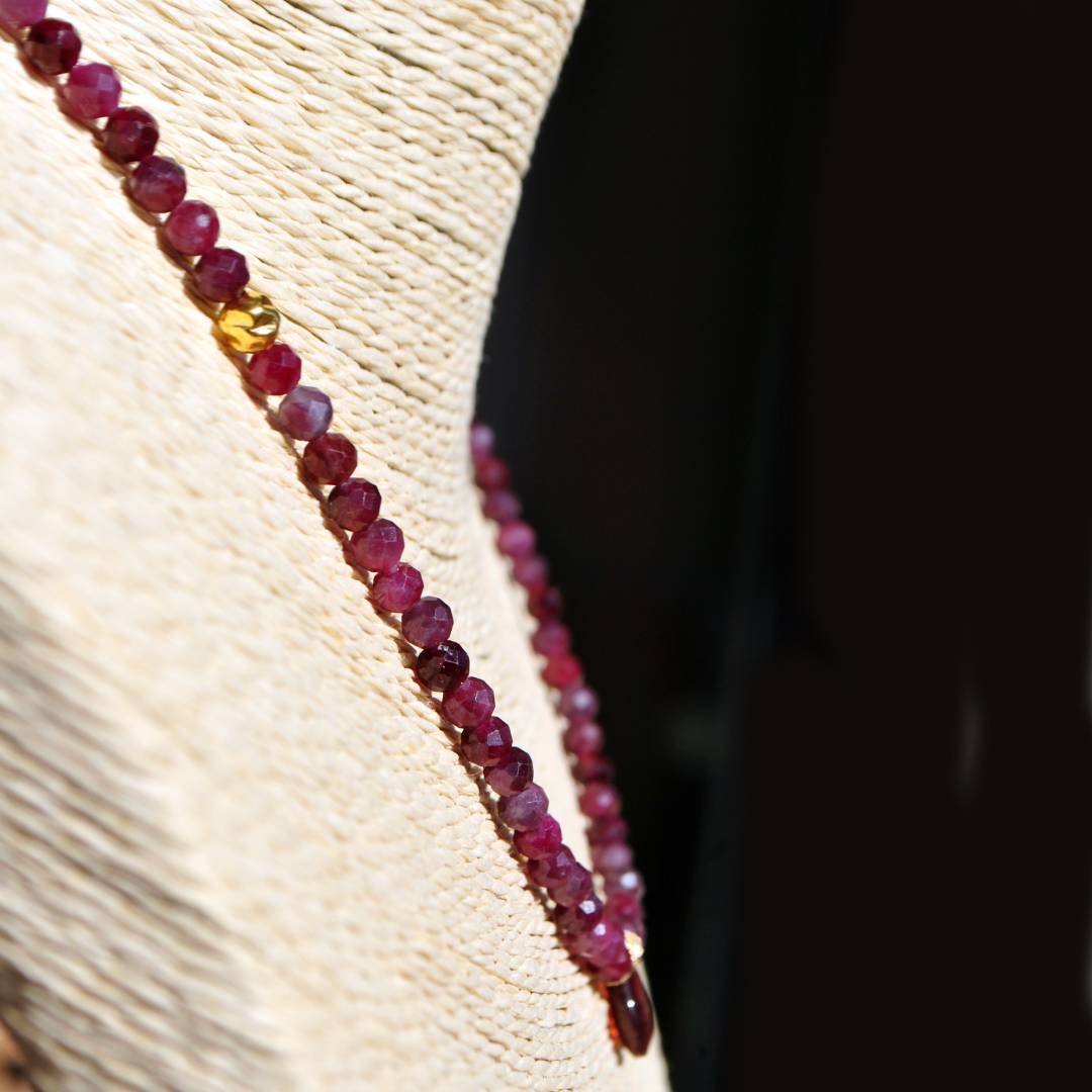 collier tourmaline rose goutte grenat -2