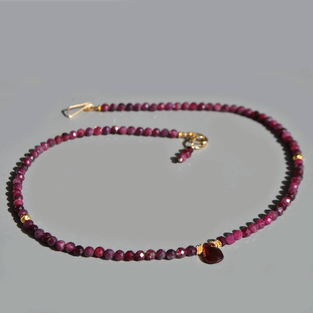 collier tourmaline rose goutte grenat -4