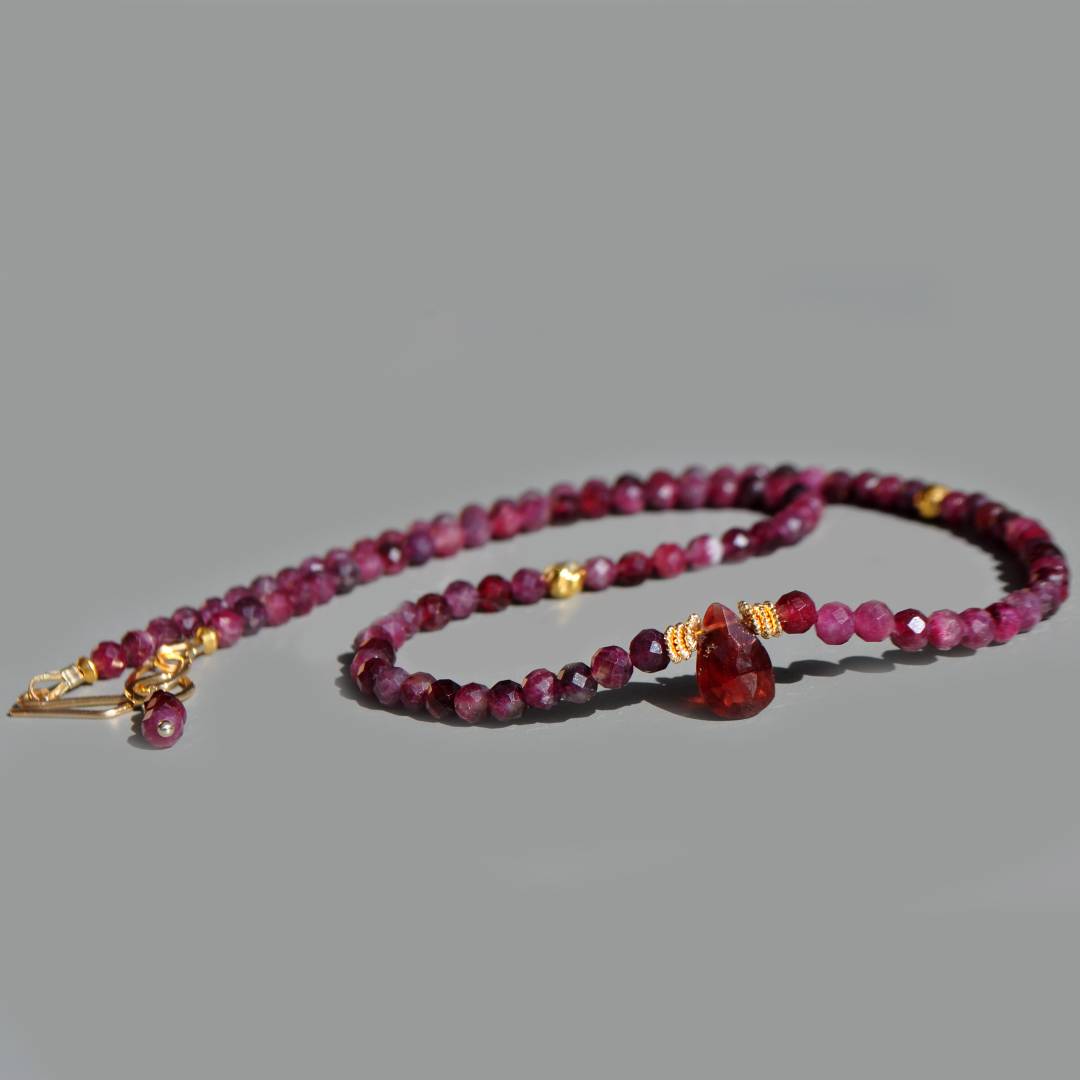 collier tourmaline rose goutte grenat -3