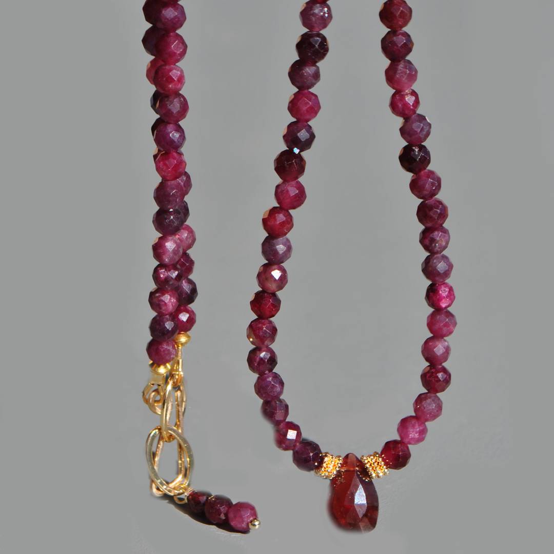 collier tourmaline rose goutte grenat
