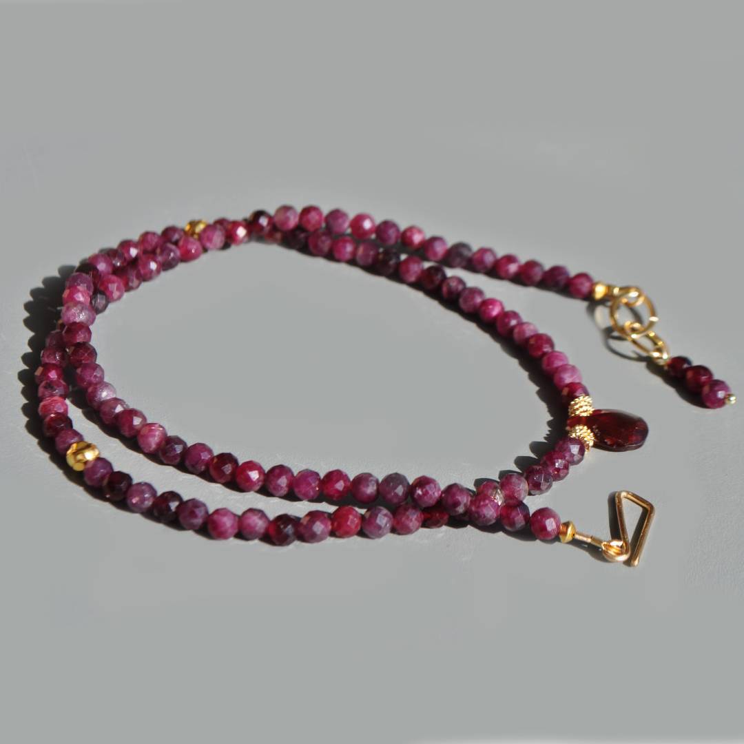 collier tourmaline rose goutte grenat -8