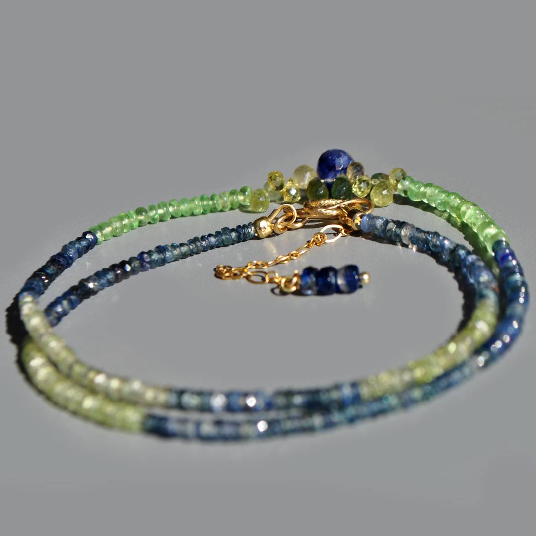 Collier Saphir bleu grenat vert -8