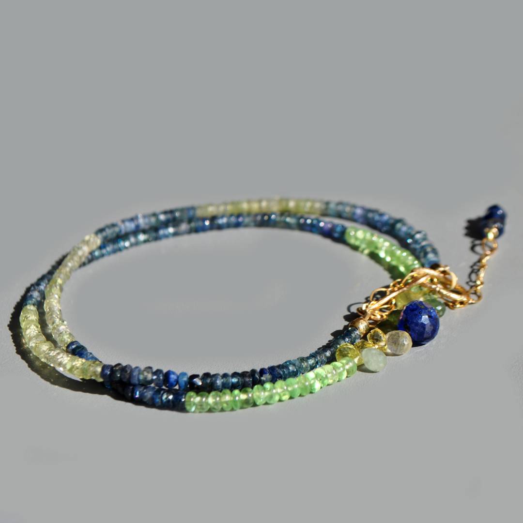 Collier Saphir bleu grenat vert -3