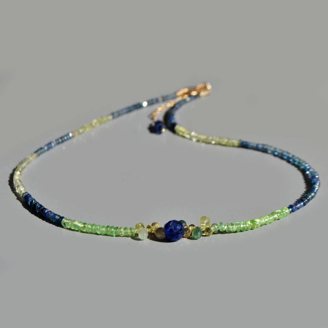 Collier Saphir bleu grenat vert -2