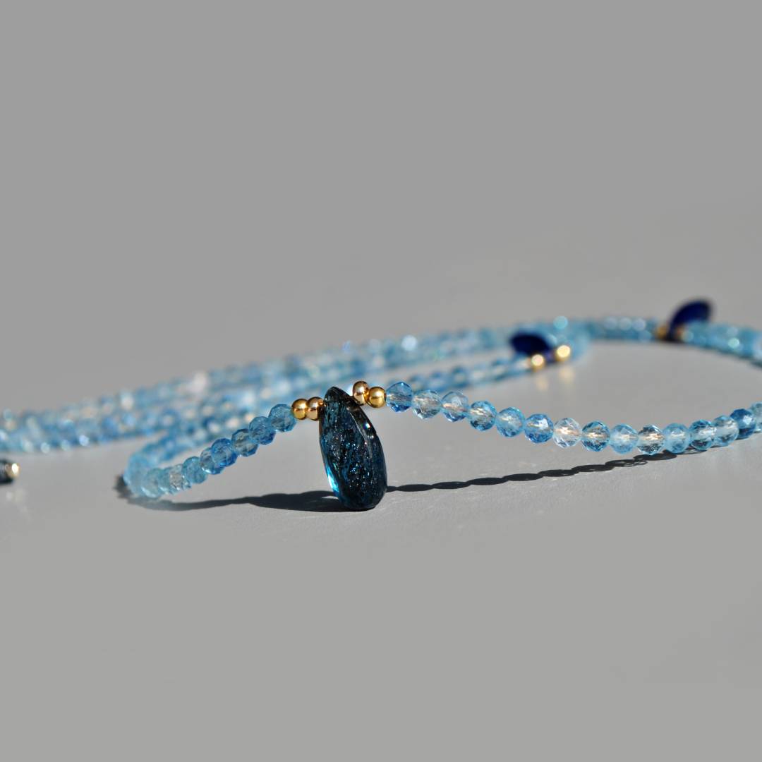 collier aigue marine Saphir Cyanite bleue-1