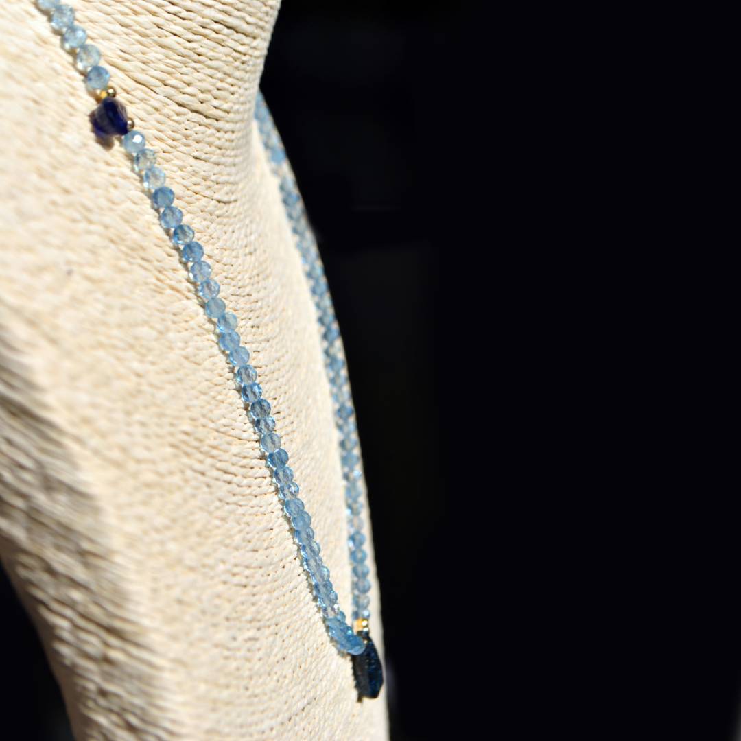 collier aigue marine Saphir Cyanite bleue-B