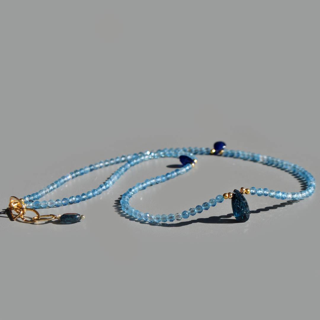 collier aigue marine Saphir Cyanite bleue