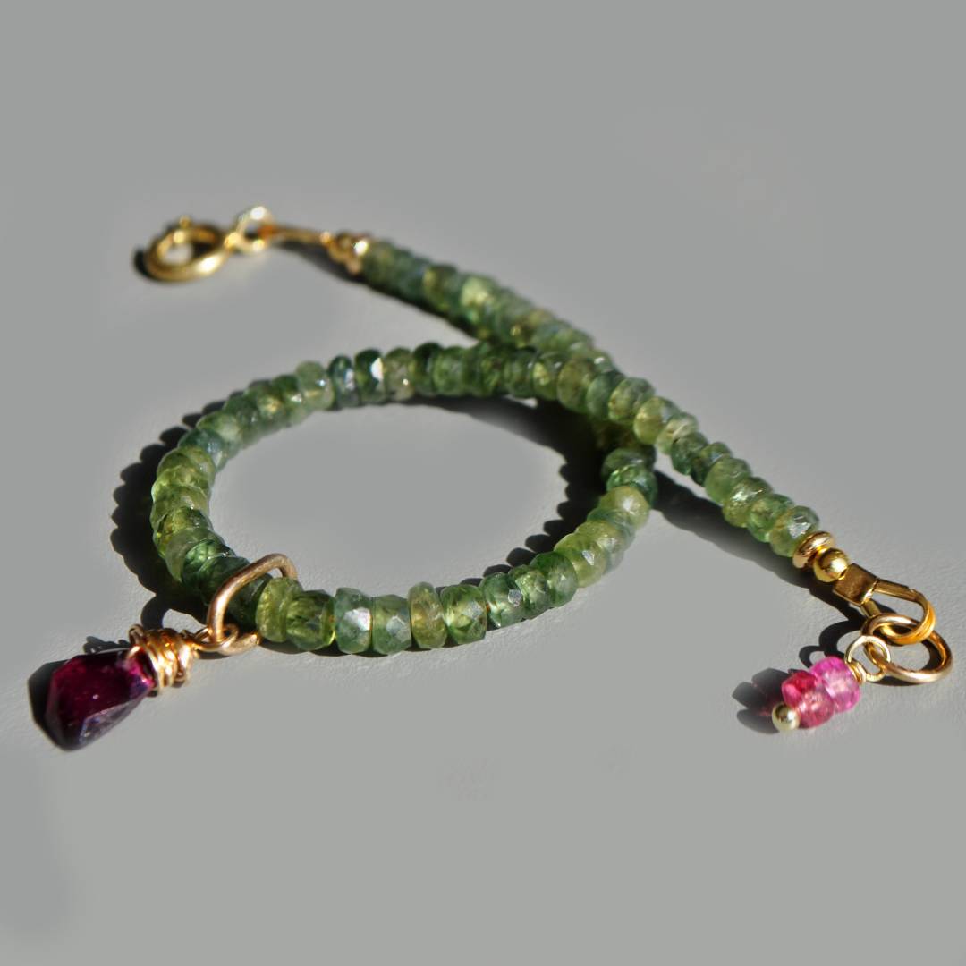 Bracelet saphir vert grenat rhodolite-5