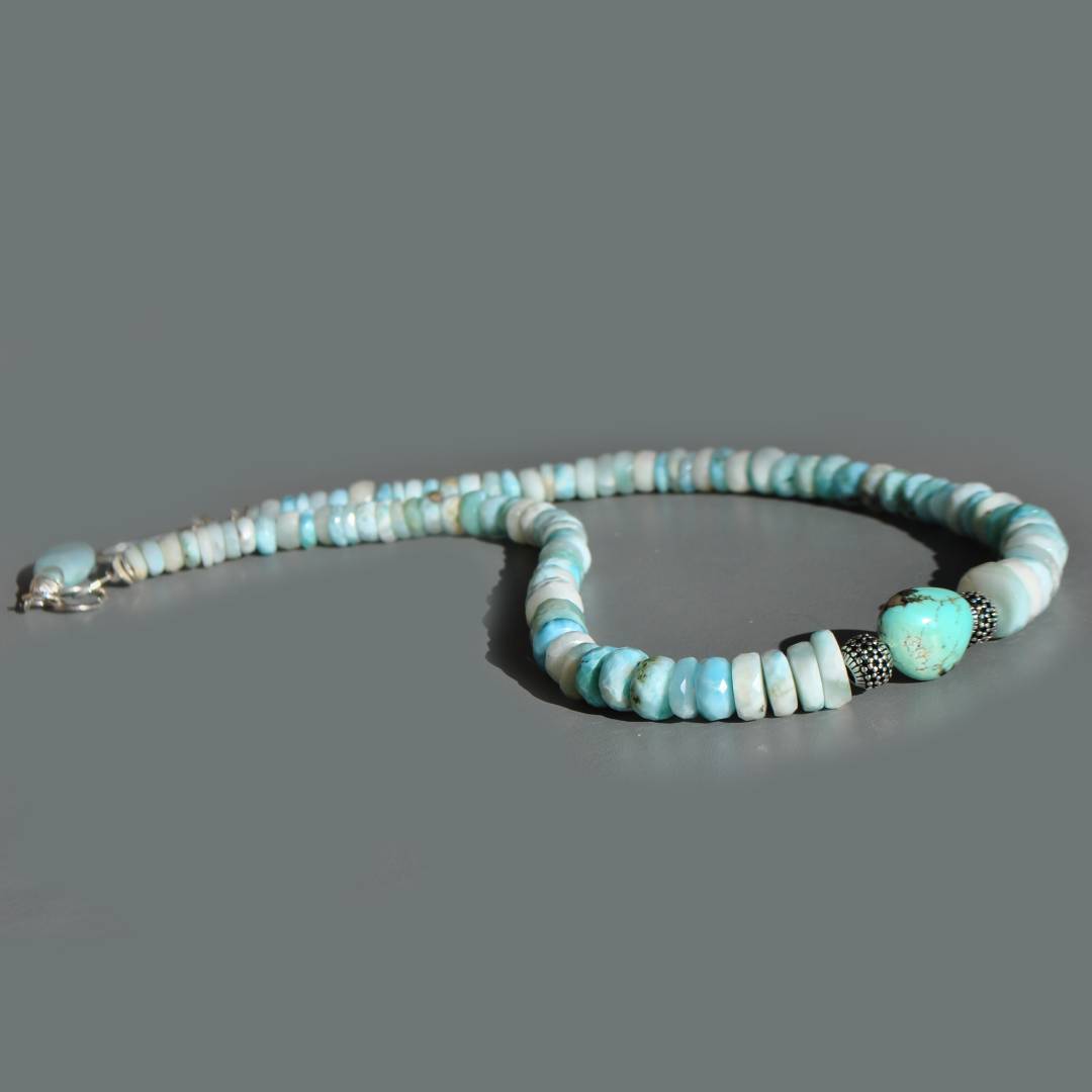 Collier larimar Pierre brute turquoise nevada-3