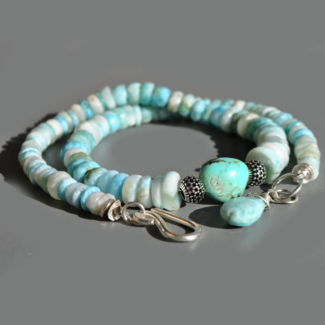 Collier larimar Pierre brute turquoise nevada-6
