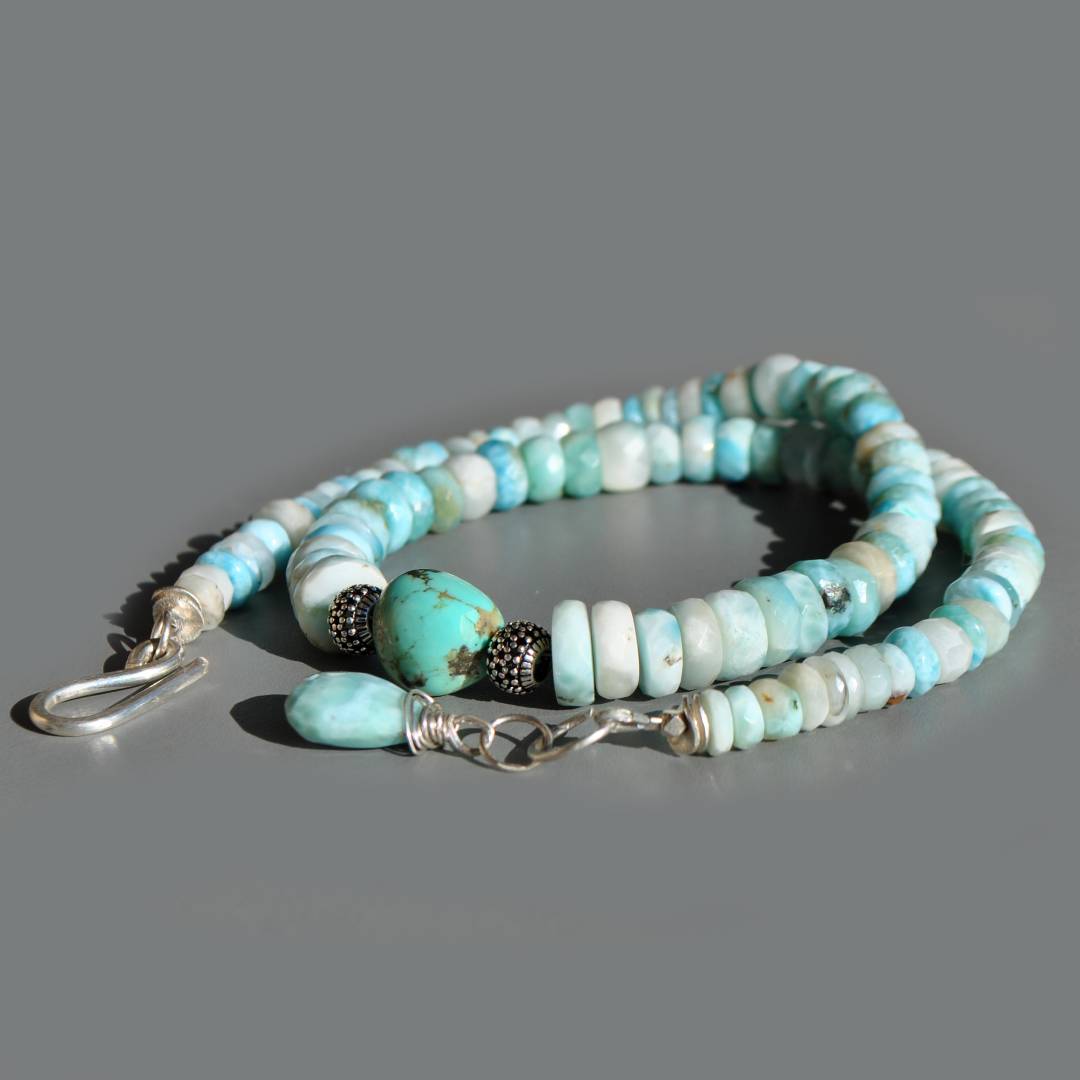 Collier larimar Pierre brute turquoise nevada-4