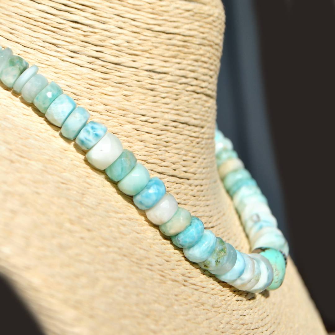 Collier larimar Pierre brute turquoise nevada-B