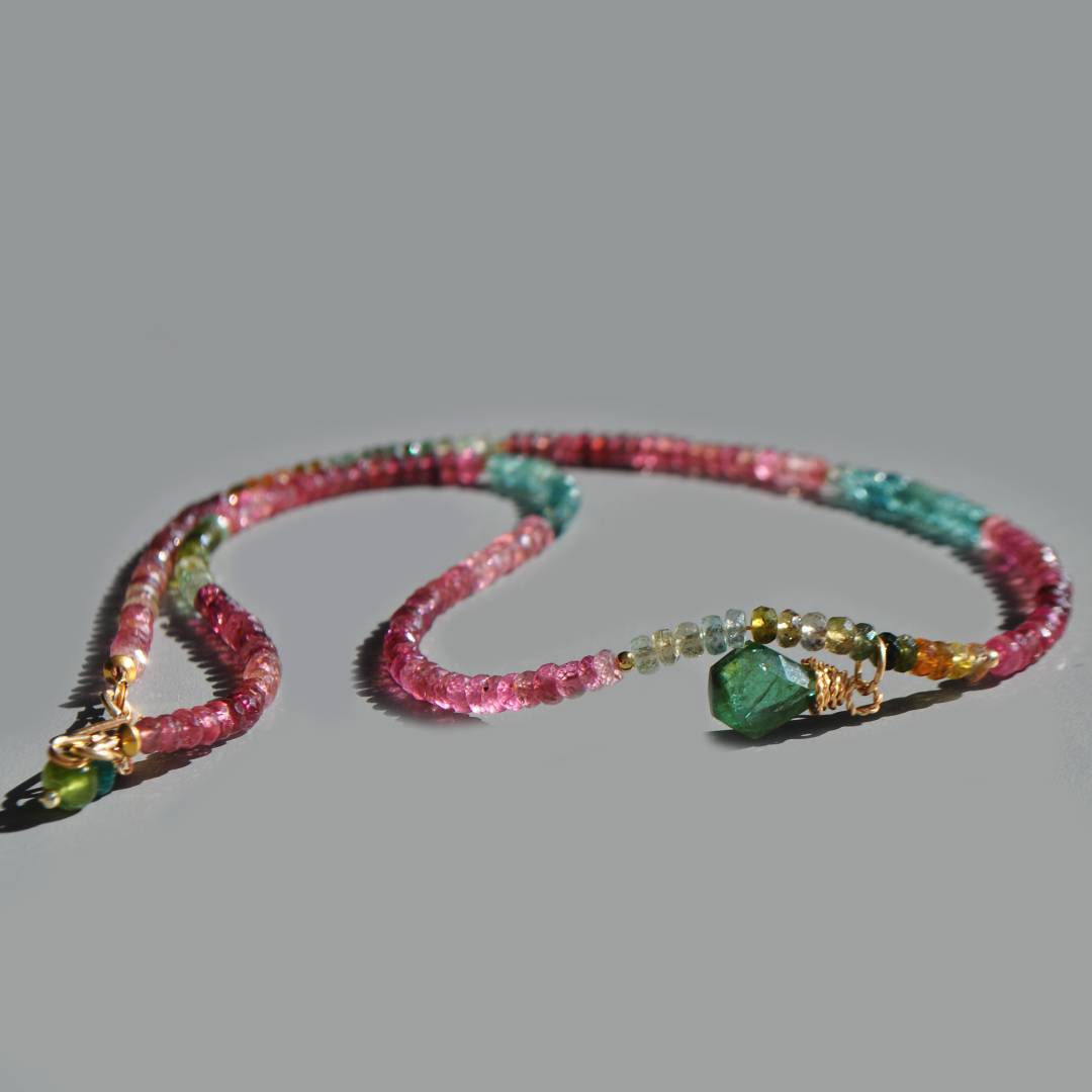 Collier pendentif tourmaline multicolore rose bleue verte-5