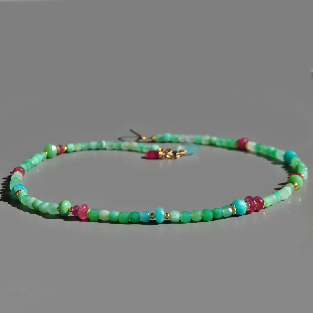 Collier Chrysoprase amazonite saphir rose-6