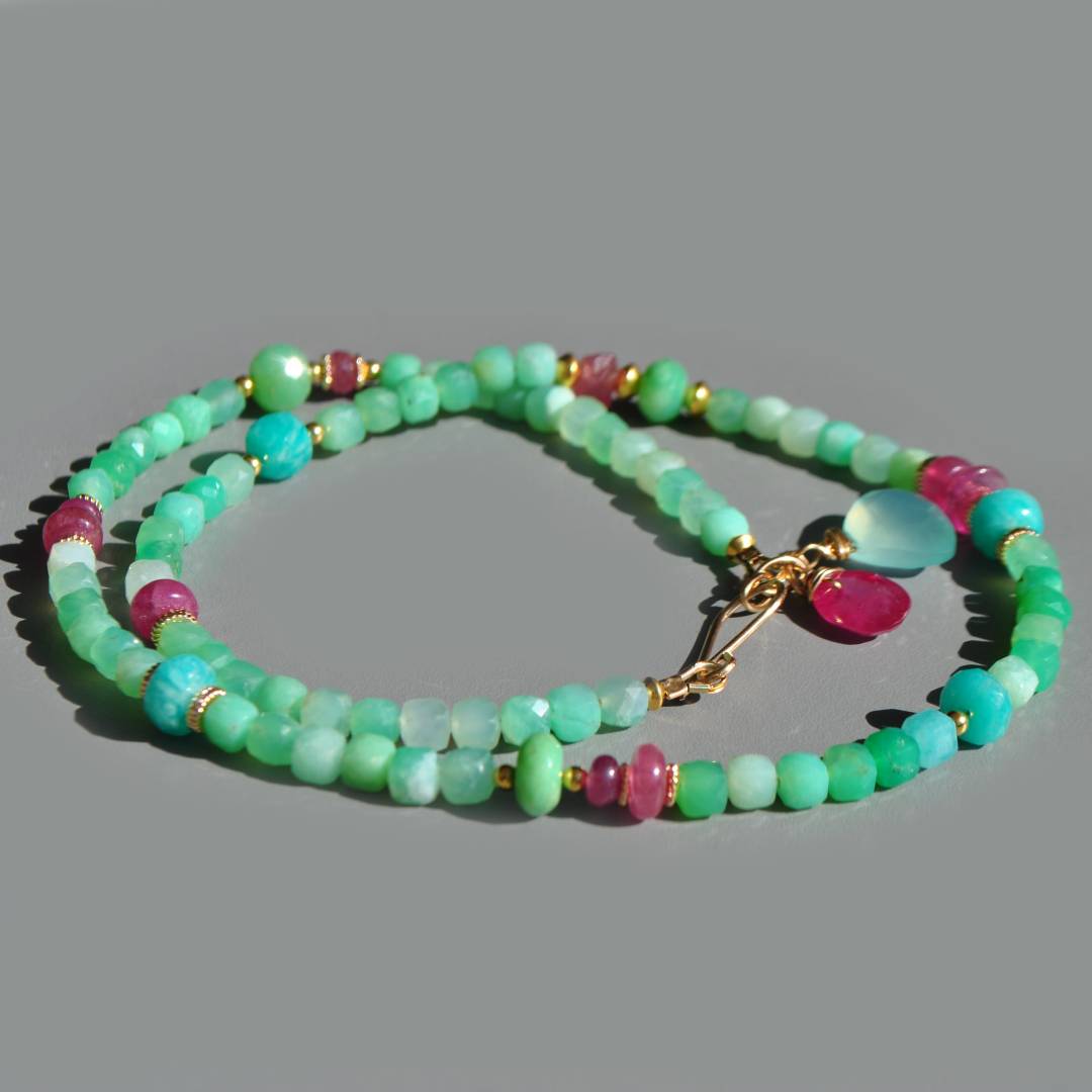 Collier Chrysoprase amazonite saphir rose-3