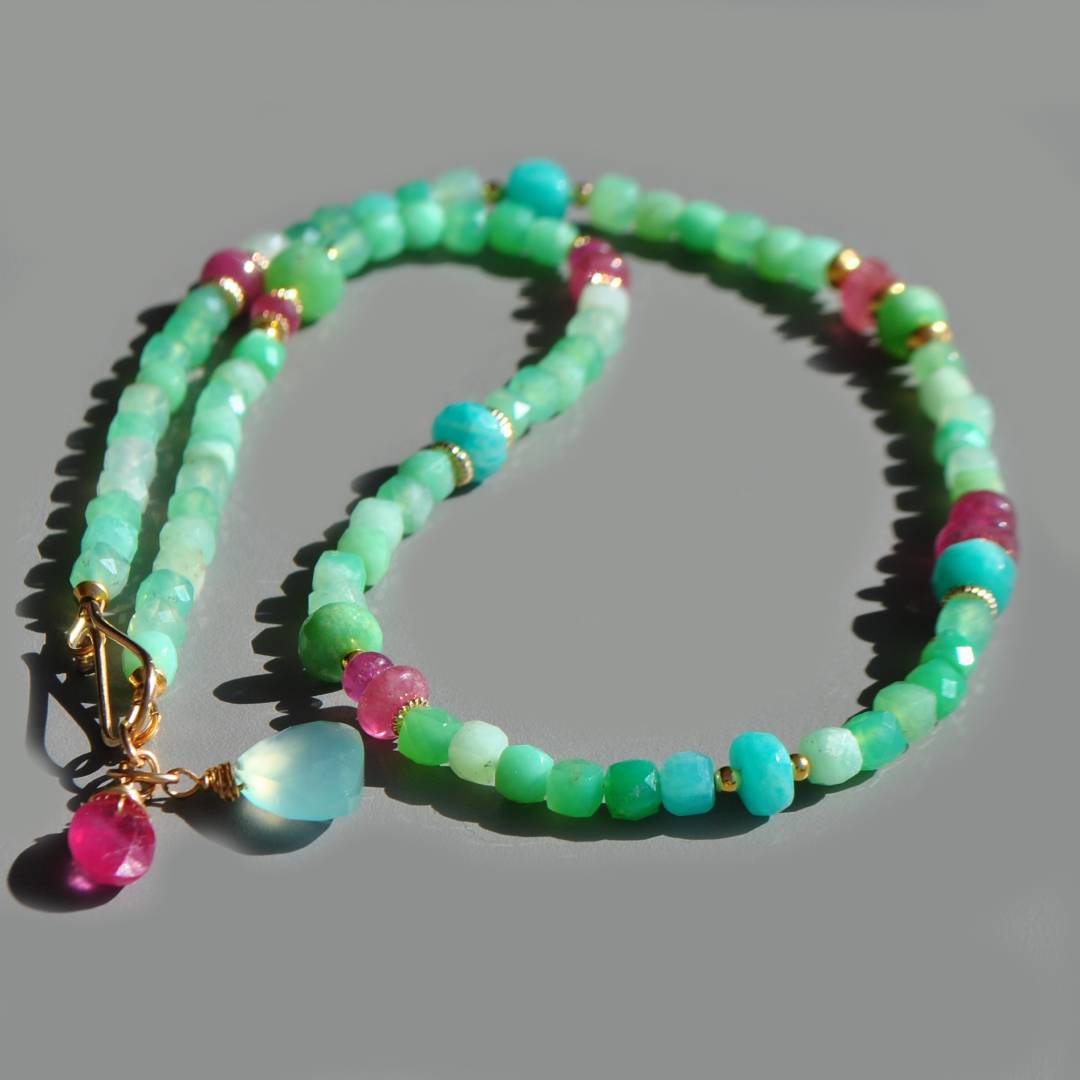 Collier Chrysoprase amazonite saphir rose-1
