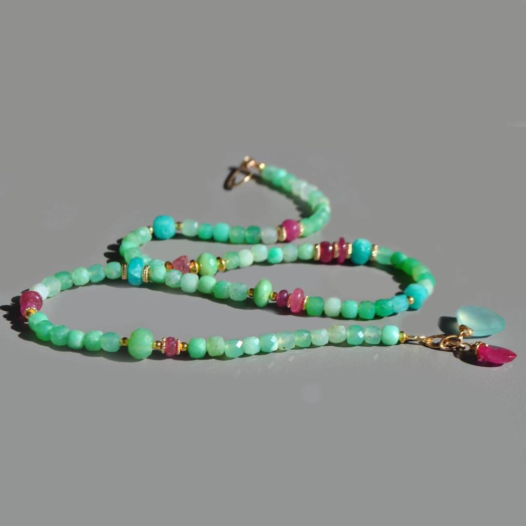 Collier Chrysoprase amazonite saphir rose-5