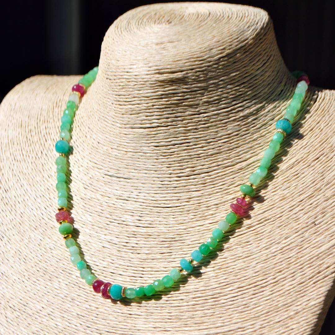 Collier Chrysoprase amazonite saphir rose-B