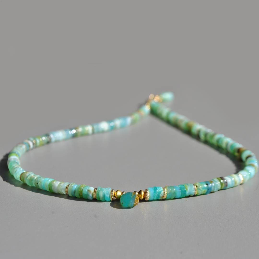 Collier heishi oplae bleue du Pérou Or-5