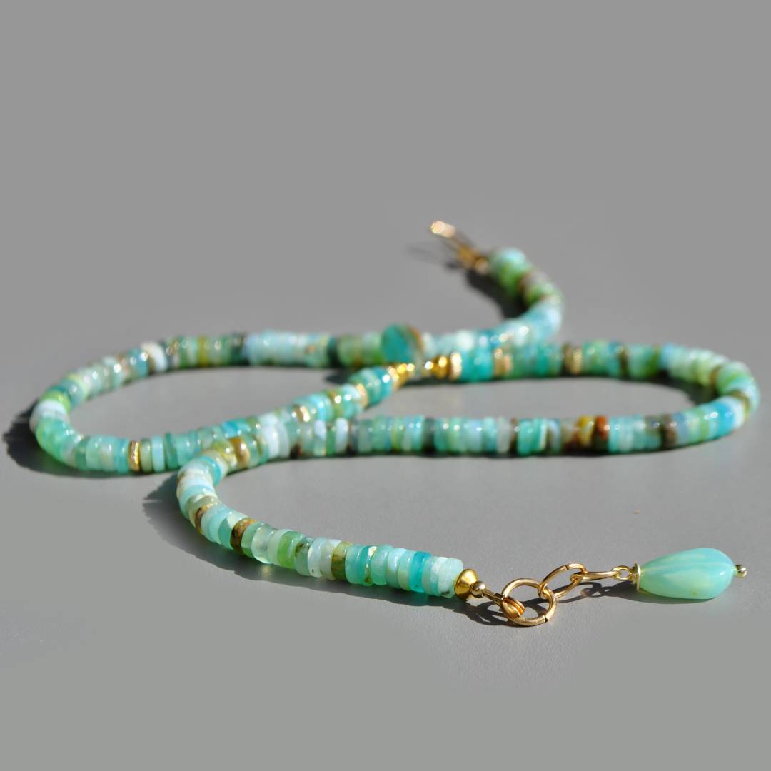 Collier heishi oplae bleue du Pérou Or-6(1)