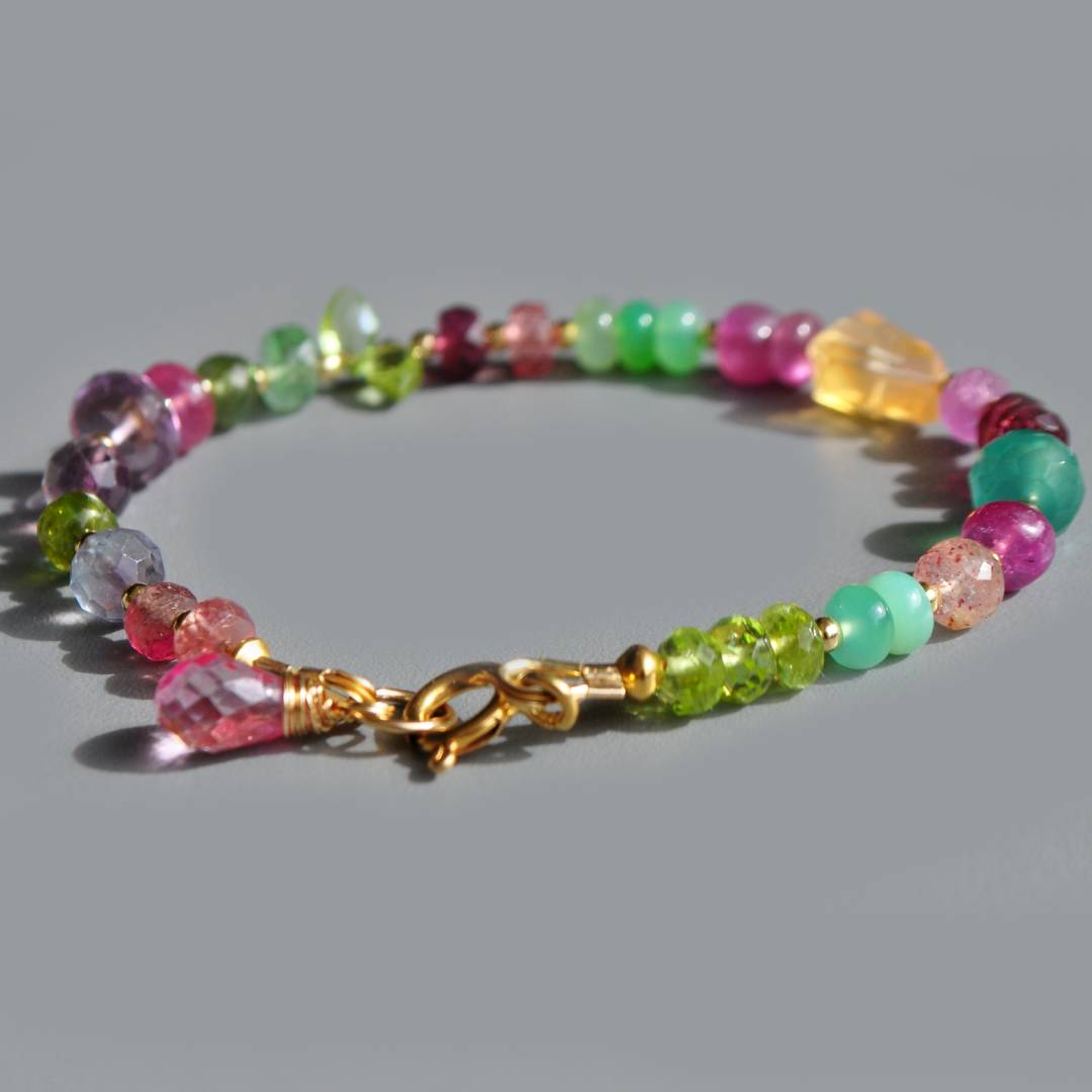 Bracelet pierres rose verte jaune saphir-4
