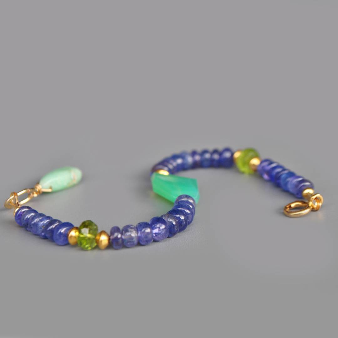 Bracelet Chrysoprase et Tanzanite pierre naturelle Or14K-6