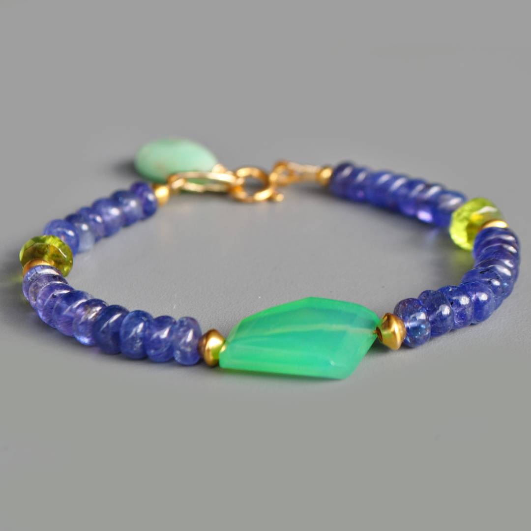 Bracelet Chrysoprase et Tanzanite pierre naturelle Or14K-4