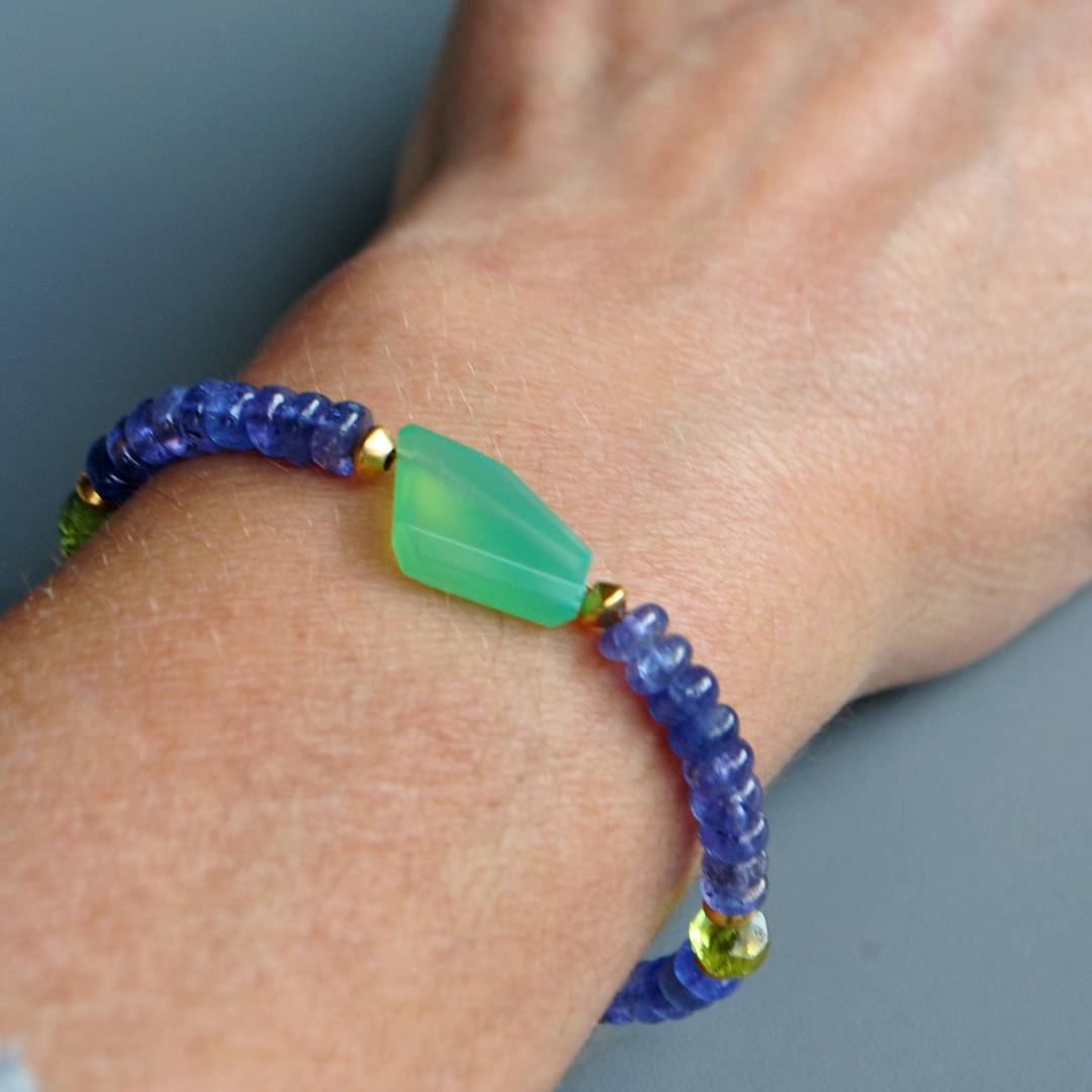 Bracelet Chrysoprase et Tanzanite pierre naturelle Or14K-B
