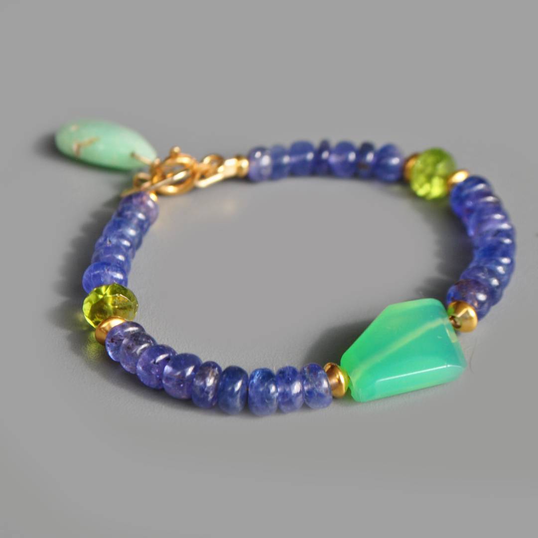 Bracelet Chrysoprase et Tanzanite pierre naturelle Or14K-2