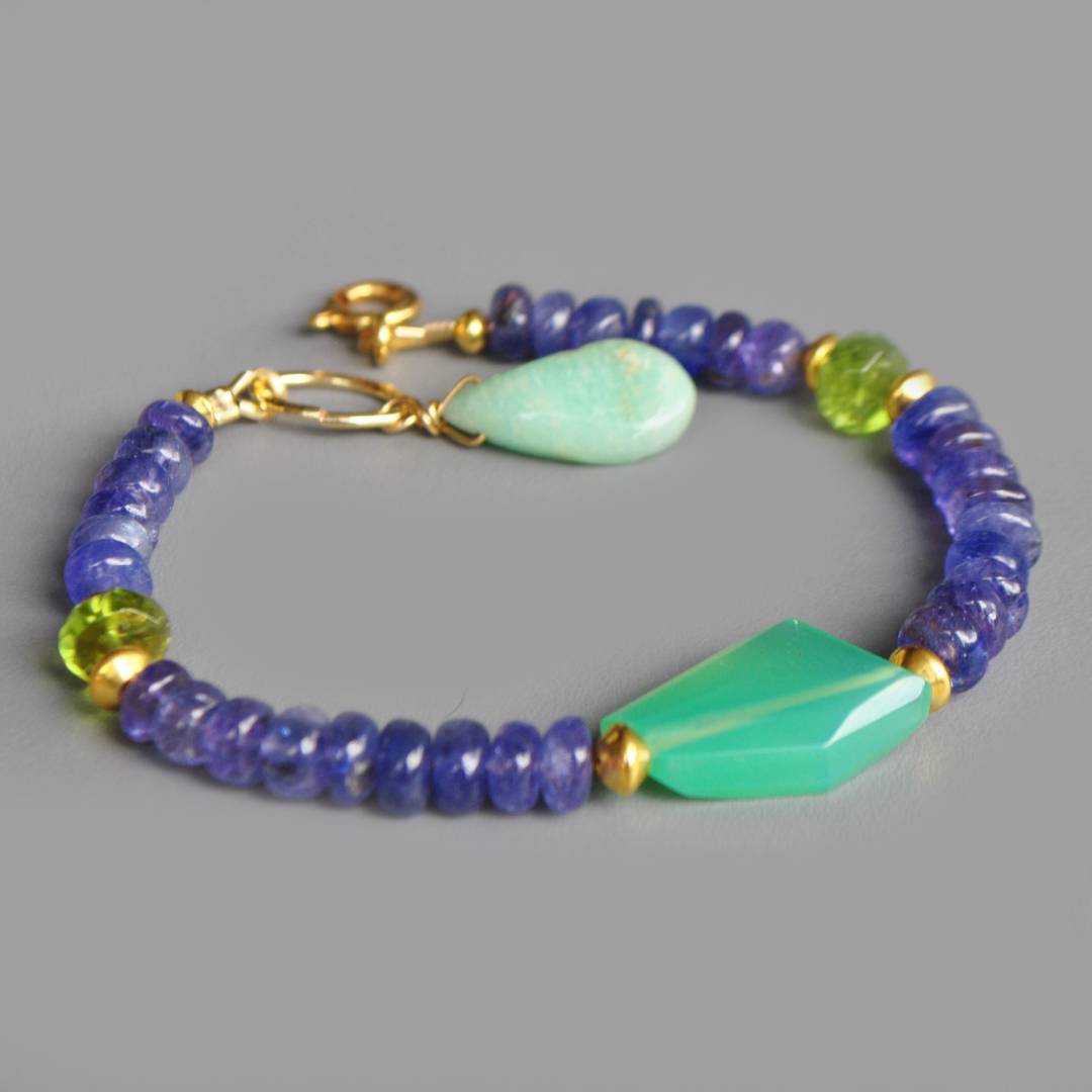 Bracelet Chrysoprase et Tanzanite pierre naturelle Or14K-9