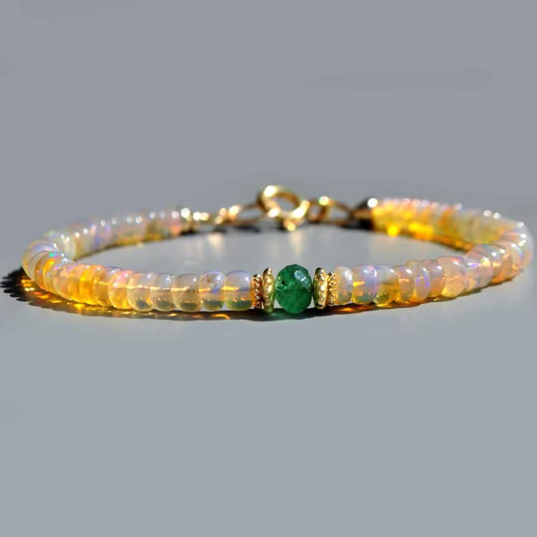 Bracelet Opale Welo et Émeraude de Zambie Or 14K(4)