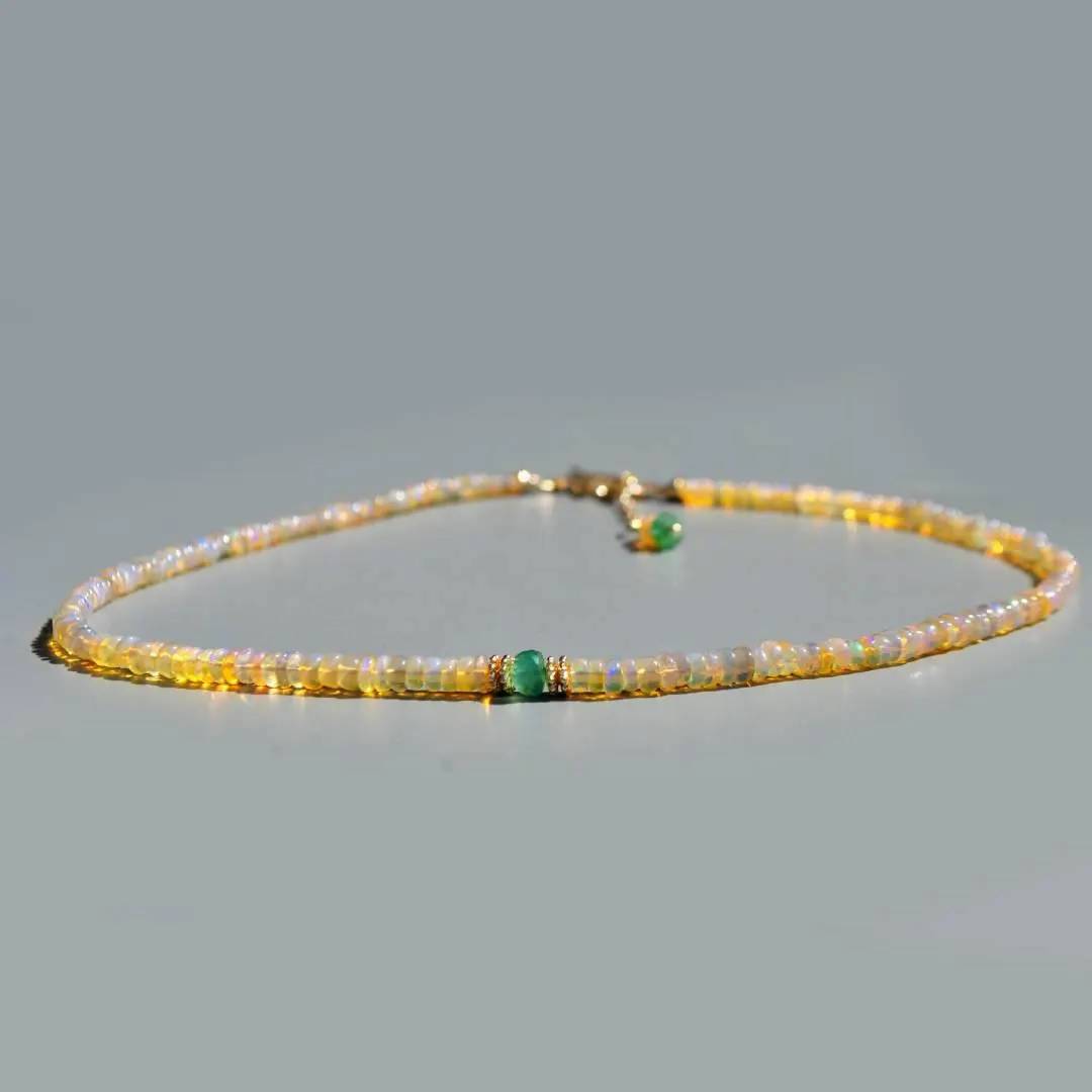 Collier Opale Welo Éthiopienne et Émeraude de Zambie Or 14K projet