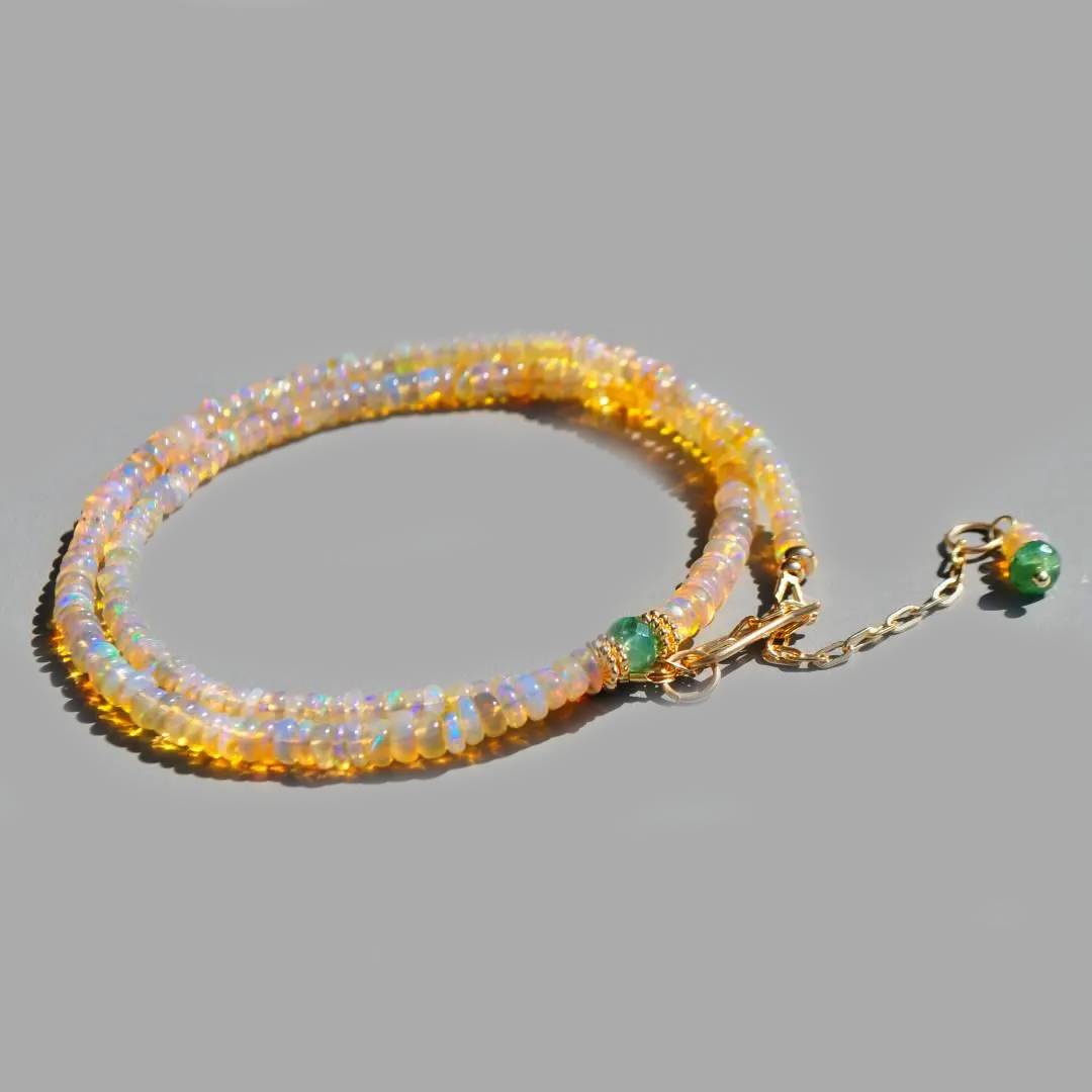 Collier Opale Welo Éthiopienne et Émeraude de Zambie Or 14K(3)