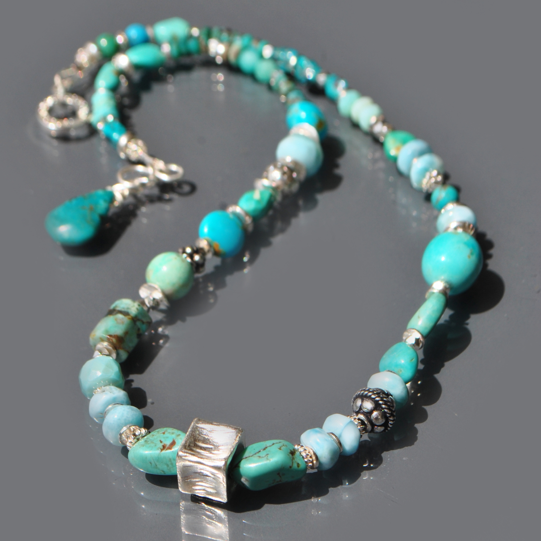 Collier Turquoise du Nevada et Larimar Argent 925 de Bali