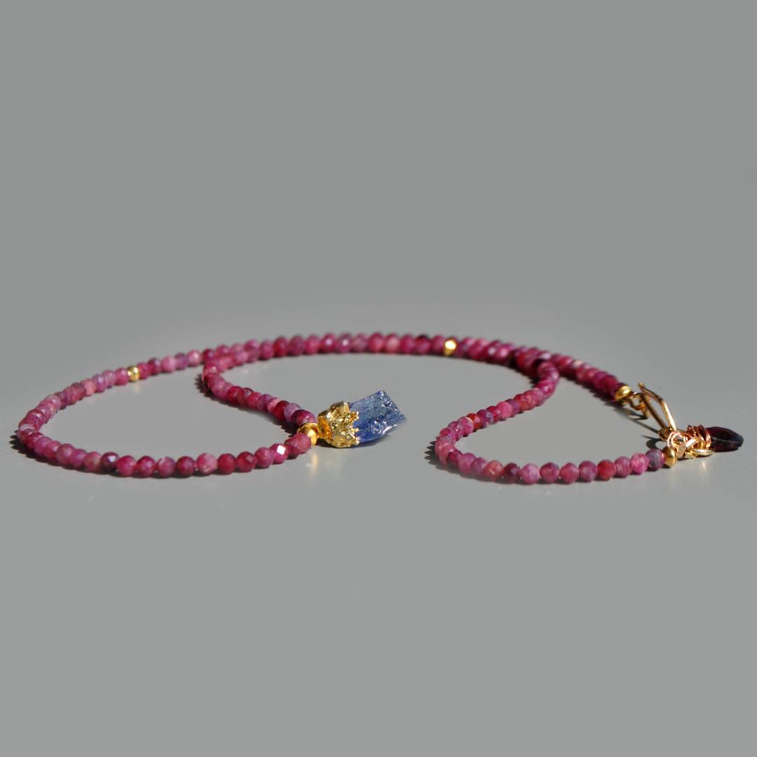 Collier Tourmaline rose Tanzanite brute Or(2)
