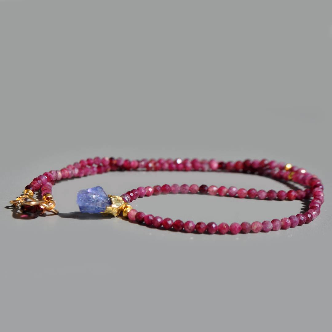 Collier Tourmaline rose Tanzanite brute Or(3)