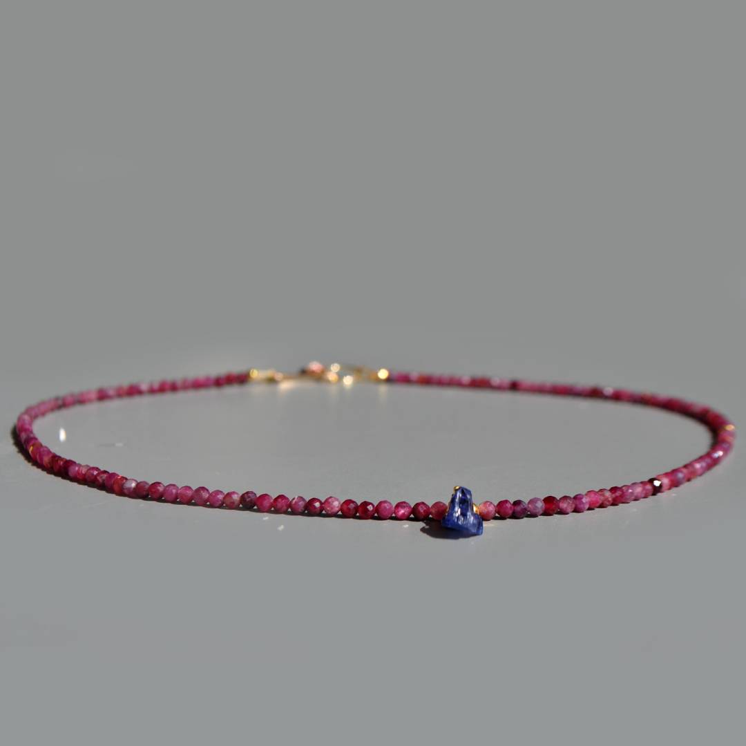 Collier Tourmaline rose Tanzanite brute Or(1)