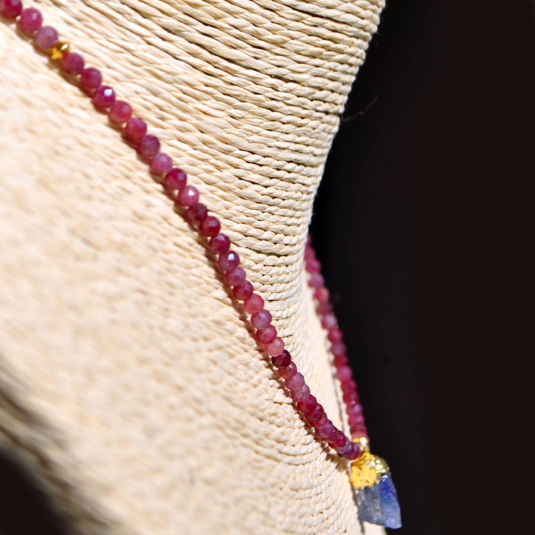 Collier Tourmaline rose Tanzanite brute Or(4)
