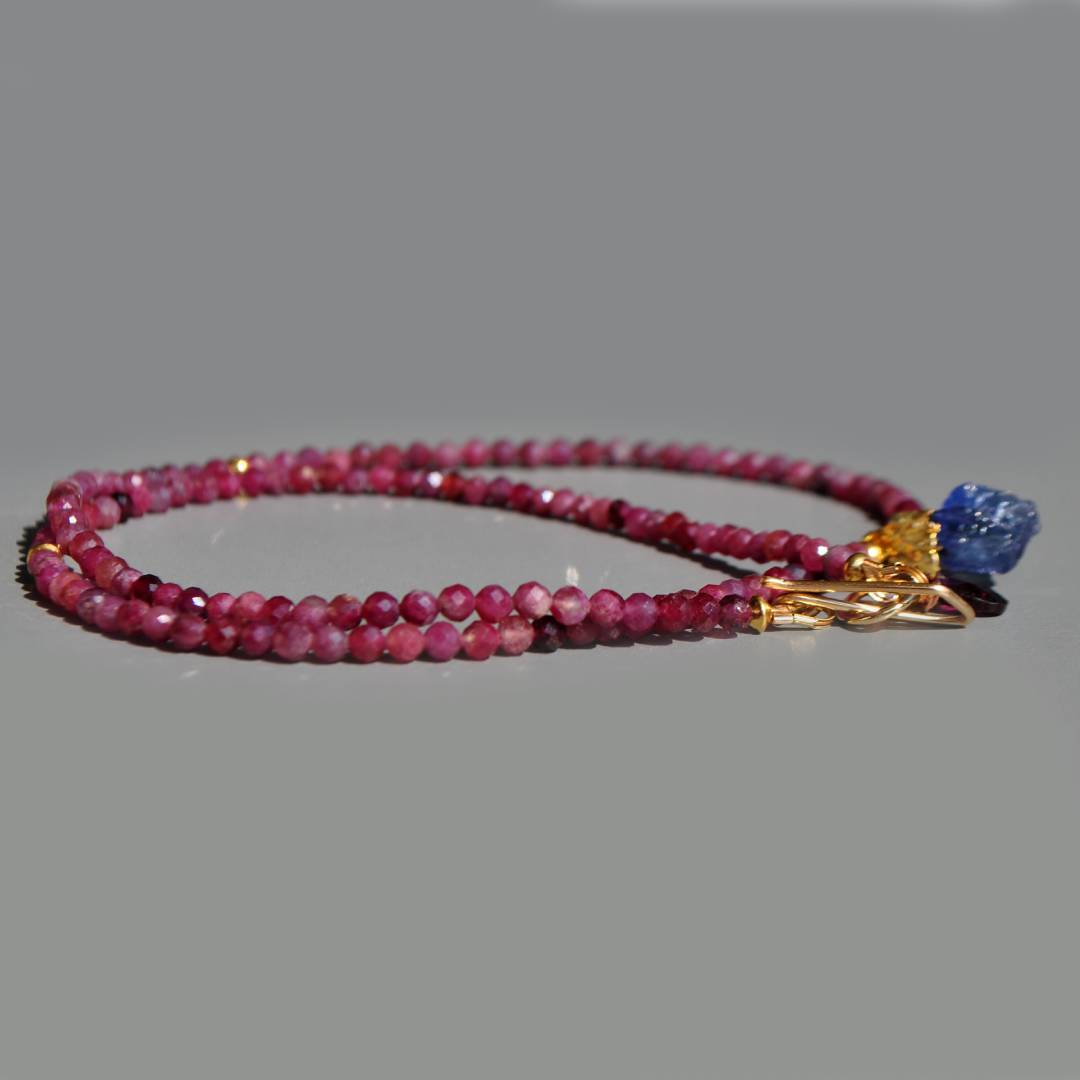 Nouveau Collier Tourmaline rose Tanzanite brute Or