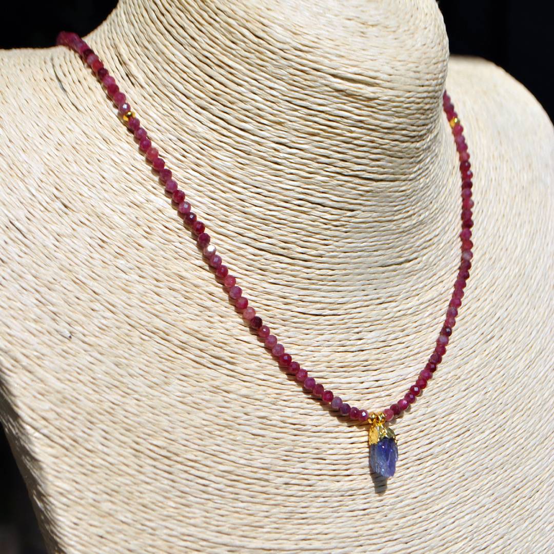 Collier Tourmaline rose Tanzanite brute Or(5)