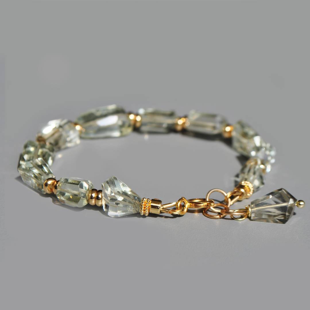 Bracelet pierre taillée en Prasiolite OR14K(4)