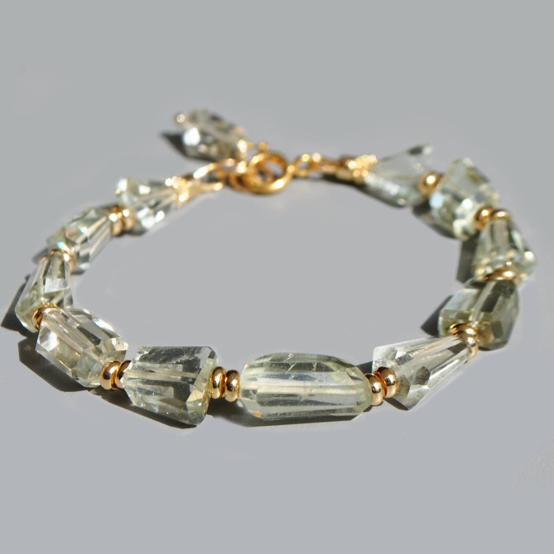 Bracelet pierre taillée en Prasiolite OR14K(1)