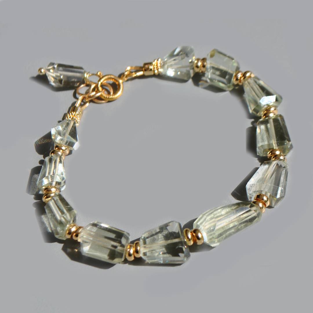 Bracelet pierre taillée en Prasiolite OR14K(2)