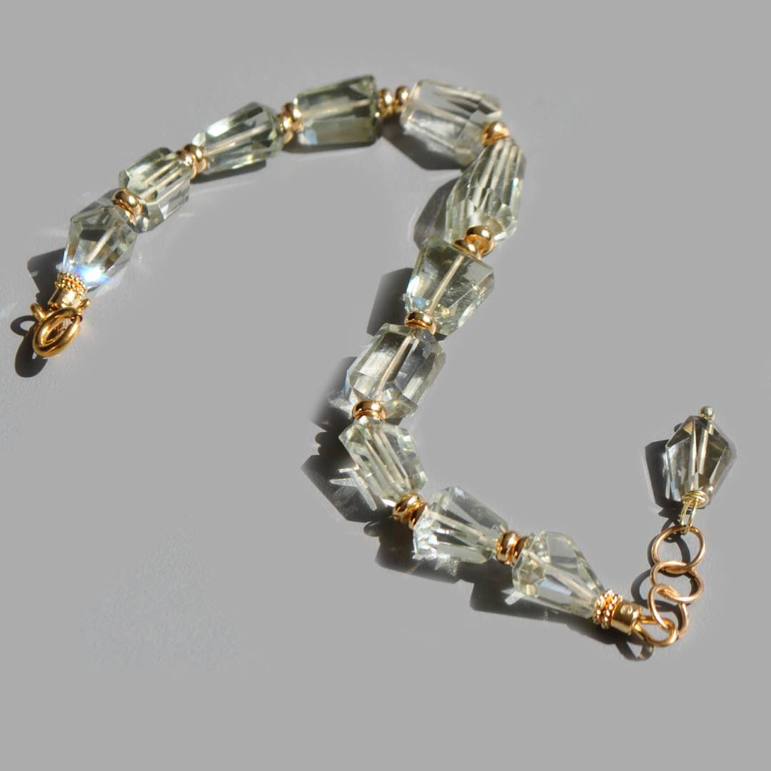 Bracelet pierre taillée en Prasiolite OR14K