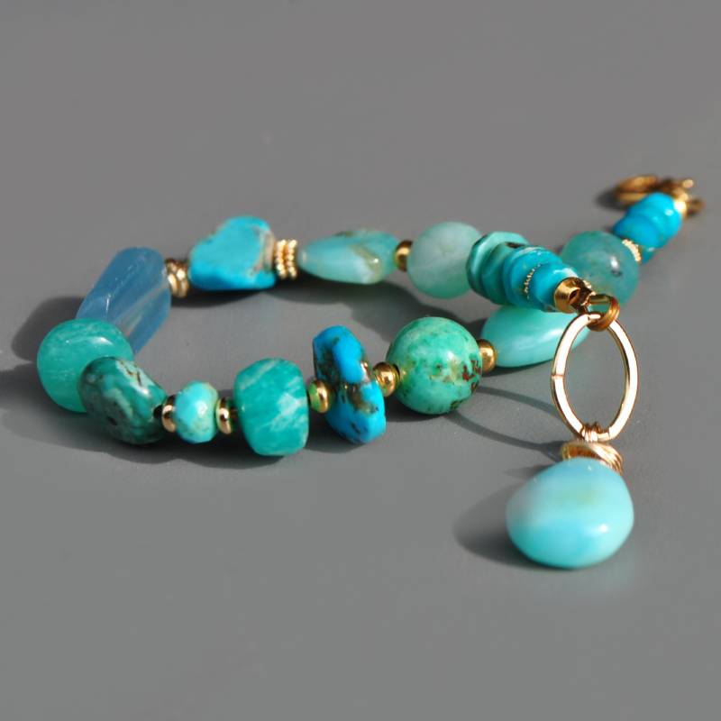 bracelet turquoise oplae amazonite bleu or