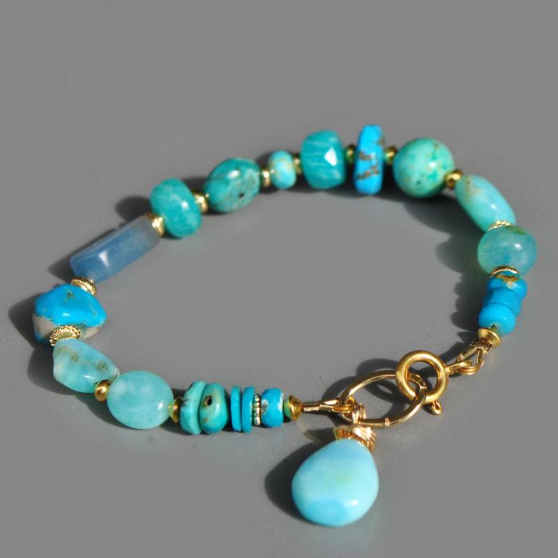 bracelet turquoise oplae amazonite bleu or(6)
